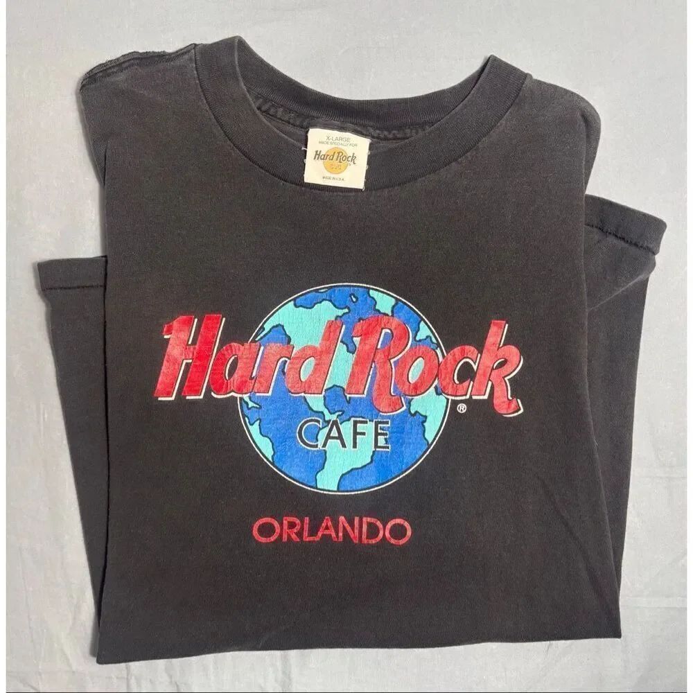 Vintage Hard Rock Cafe Shirt Mens XL Black Red Orlando Spell Out Logo 90s